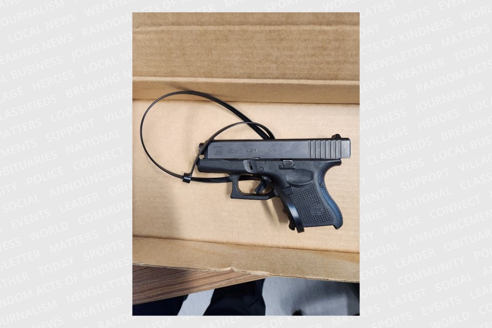 Ontario Provincial Police seized a loaded 9 mm handgun following a motorcycle collision in North Dumfries Township.