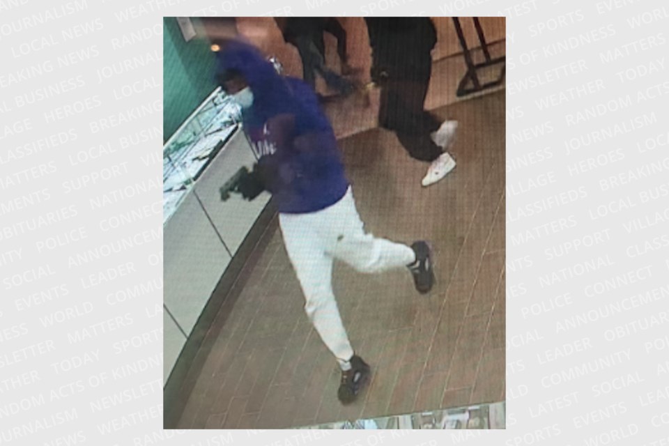 Police hope to identify three suspects responsible for an armed robbery that took place at jewelry store located inside Cadillac Fairview Mall on Saturday, Nov. 25, 2023