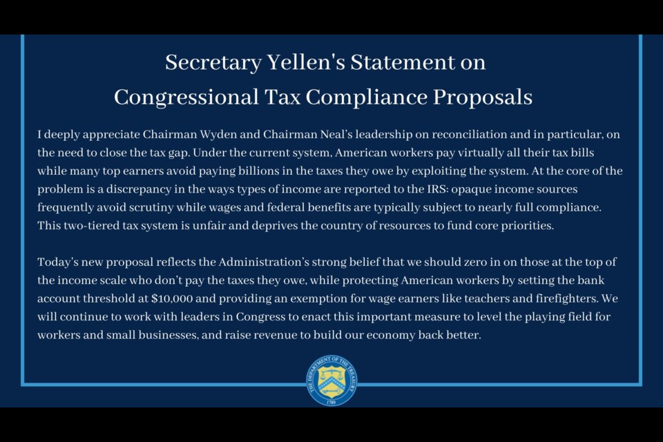 Full statement from Secretary of Treasury on the tax compliance proposal.