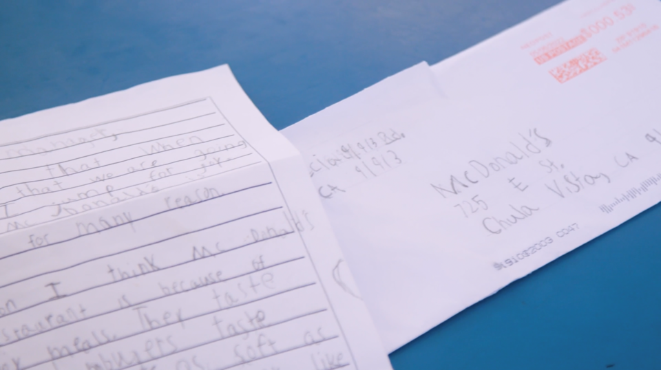 Thank You Crew Letter - Ariany Vasquez to McDonalds