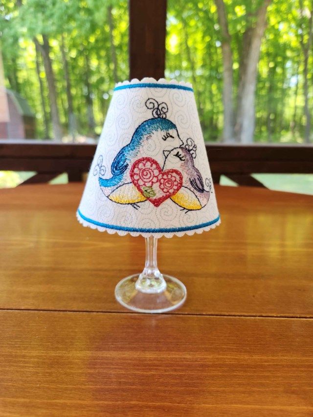 Wine Glass Shade - Adorable Love Birds - Small Front
