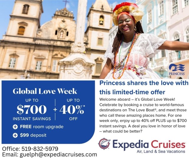 Princess shares the love with this limited-time offer Welcome aboard – it’s Global Love Week! Celebrate by booking a cruise to world-famous destinations on The Love Boat®, and meet those who call 