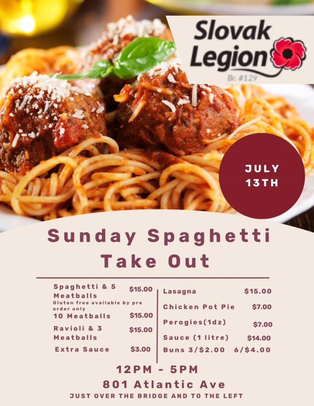 Spaghetti & Meatball Takeout Fundraiser July 13 12 to 5pm smaller