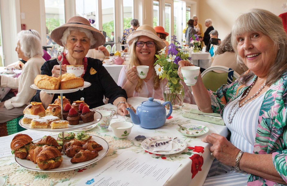 A. Art Beat - Margaret Skelley, Christine Alexander, and Jane McOuat Farrer drove from Pender Harbour to partake in the Botanical Garden_s fundraising tea