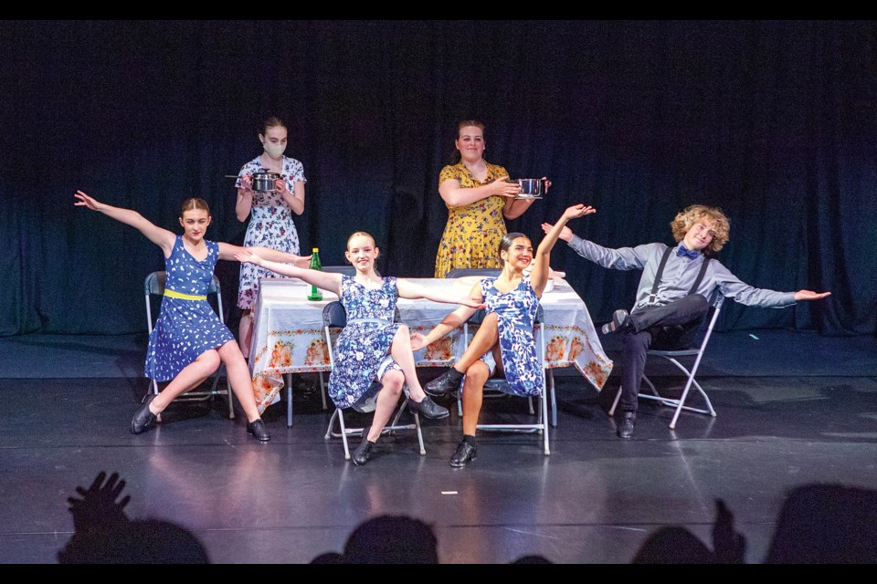 Gibsons Dance Centre tap dancers Johnathan Lowis Holliday, Madeleine Malcolmson, Lizzy Mani, Cadence Moysey-Rubin, Kayla Quinn-Young and Anna Reznick celebrate Thanksgiving Dinner in high style.