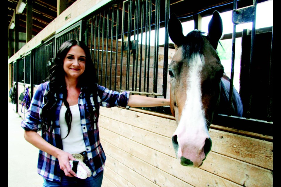 Ashleigh grooms Keona, who has won champion titles at the Canadian National Quarter Horse Show in Alberta and the American Quarter Horse Association Show in Nevada. 