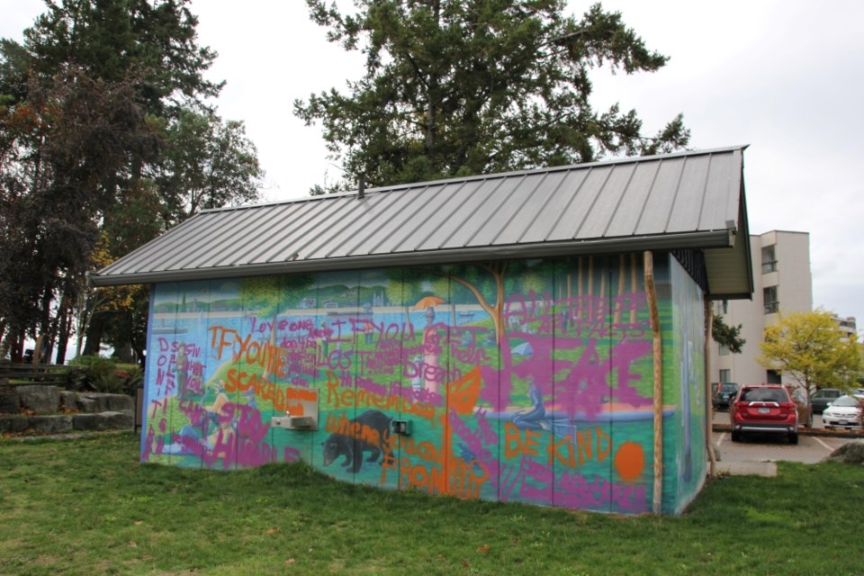 The “Sunday Afternoon on Sechelt’s Grand Shore” mural at Friendship Park in Sechelt was vandalized on Oct. 7, 2023.