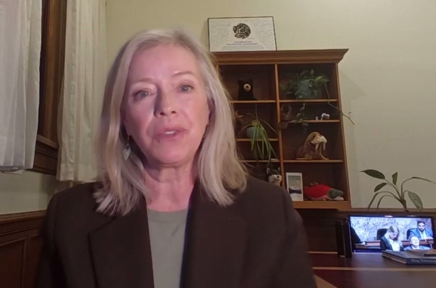 Minister of Water, Lands and Resource Stewardship and local MLA Randene Neill addressing the March 31 online information session on the Foundation Agreement renewal.