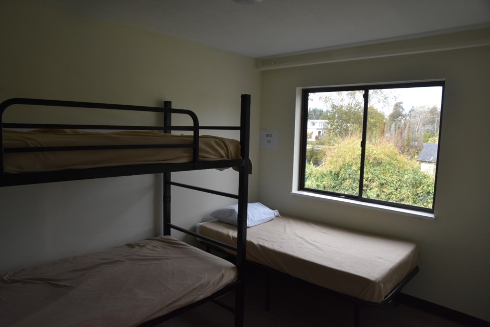 Rooms in the upstairs level of the newly repaired shelter feature multiples beds, and a comfortable view of the surrounding area.