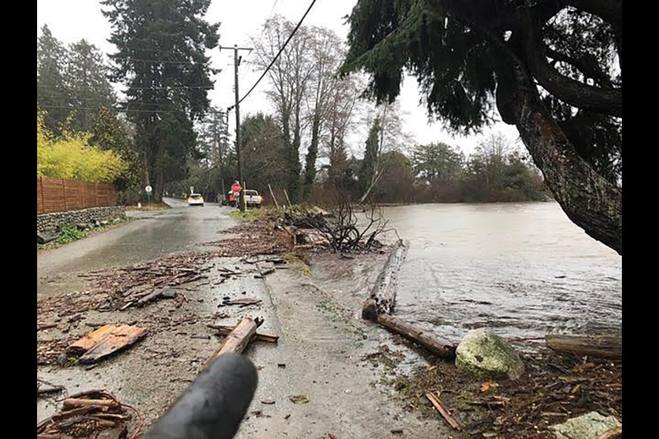 Storm surges and high waters threaten Elphinstone roads.