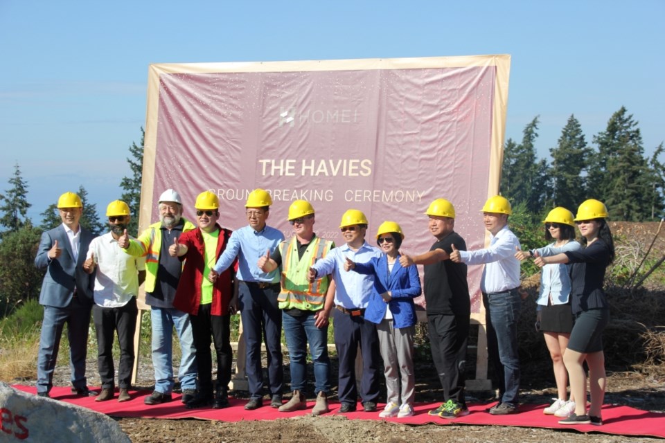 Homei Group executive and staff, and local contractors break ground on the Havies development in Sechelt on Aug. 22.