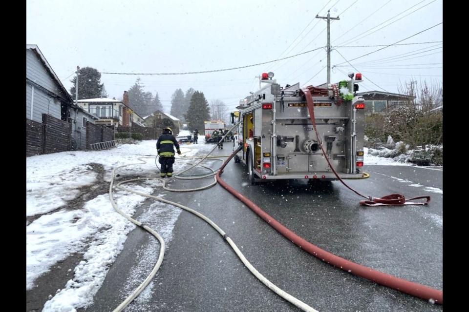 A fire in Gibsons heavily damaged a home under renovation at the corner of Marine and Beach, Feb. 3. 