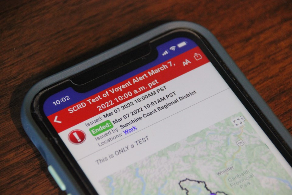 The Sunshine Coast Regional District tested its emergency alert service for the first time on March 7 at 10 a.m.