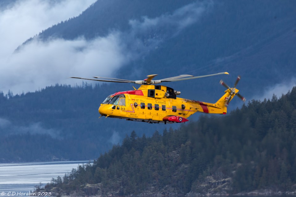 Royal Canadian Air Force Transport and Rescue Squadron 442 Cormorant helicopter based out of Comox responded to a call-out in Sechelt Inlet on Feb. 13, 2023.