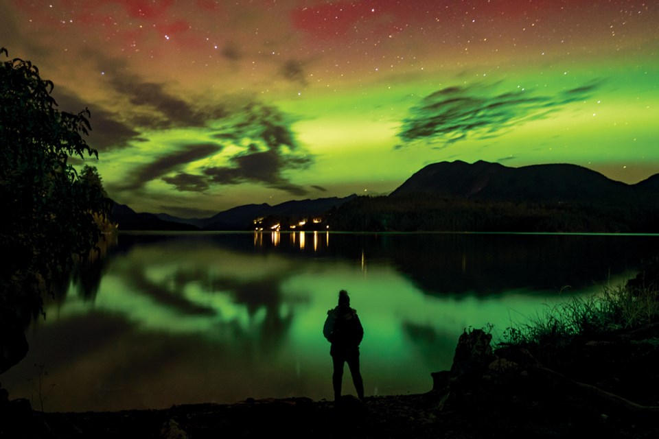 Sherry Nelsen captured a self-portrait with the northern lights on Oct. 11 by using a long exposure on the shore of Sechelt Inlet.