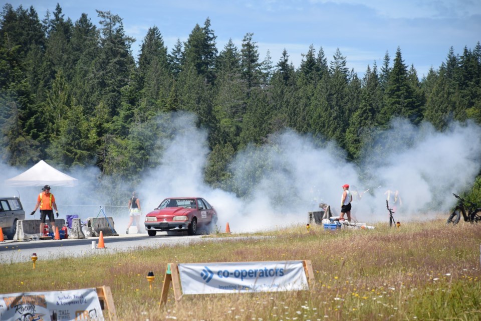 Smoke show: Tyler Muryn raced his 1988 Mustang, which has small-block Ford engine adapted to use nitrous oxide.