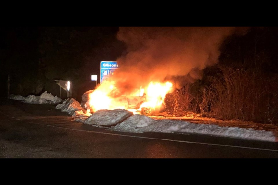 A vehicle on fire in the first quarter of 2023 in the West Howe Sound Fire Protection District