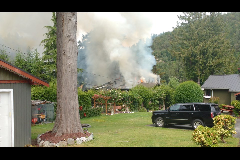 A house caught fire in Pender Harbour the morning of June 16, 2023.