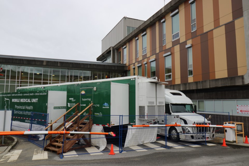 The mobile medical unit is in place outside of Sechelt Hospital during emergency department renovations. 