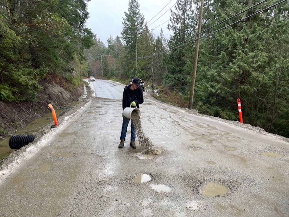 Someone filling pot holes 