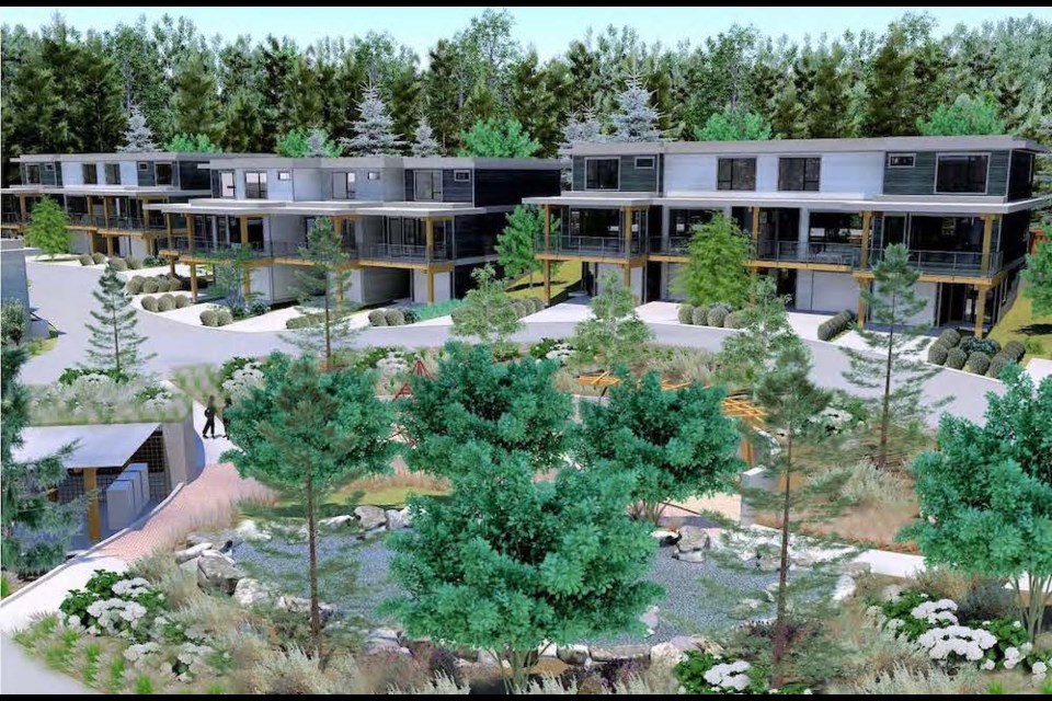 An artist's rendering of a proposed 52-unit townhome development on Derby Road. 