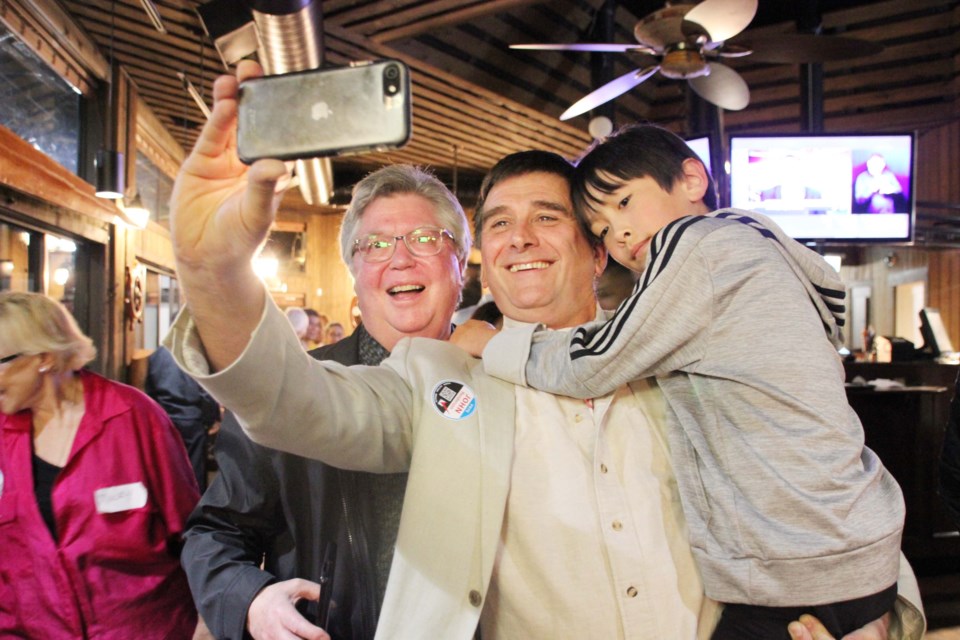 John Henderson celebrates at the Buccaneers restaurant in Sechelt following his election win. 