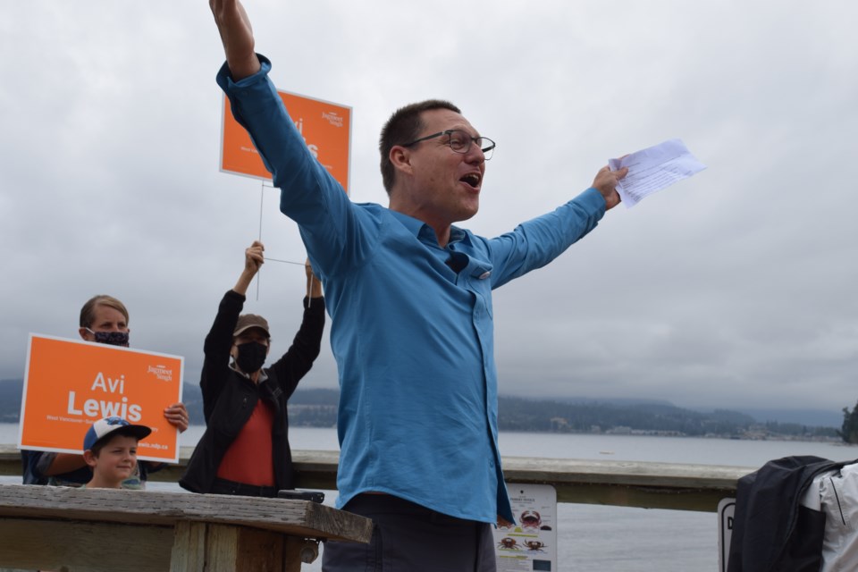 NDP candidate Avi Lewis at his first campaign rally for the West Vancouver-Sunshine Coast-Sea to Sky Country riding, in Davis Bay on Monday, Aug. 16.