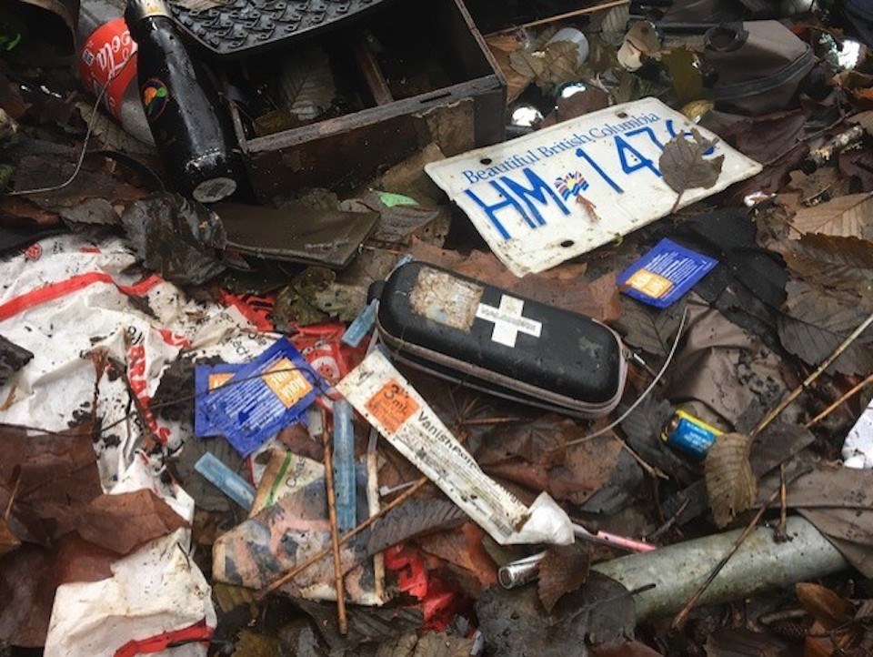 Debris in the woods, including kits 