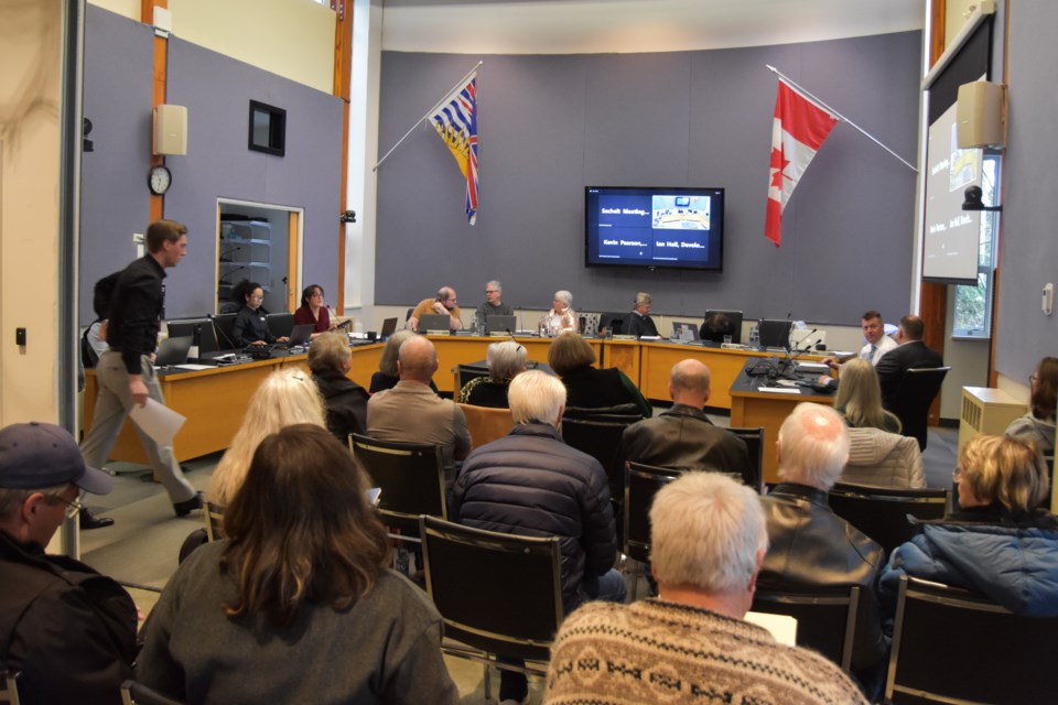 Seating extended into the lobby at the packed public hearing discussing amending Sechelt's OCP.