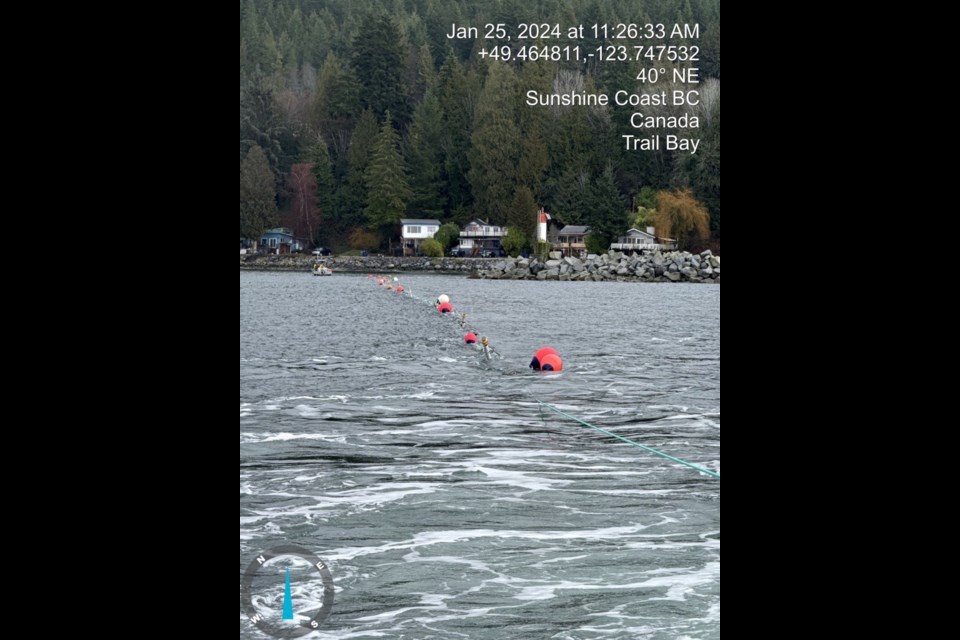 The new outfall pipe floating before it is sunk down to replace the current system.