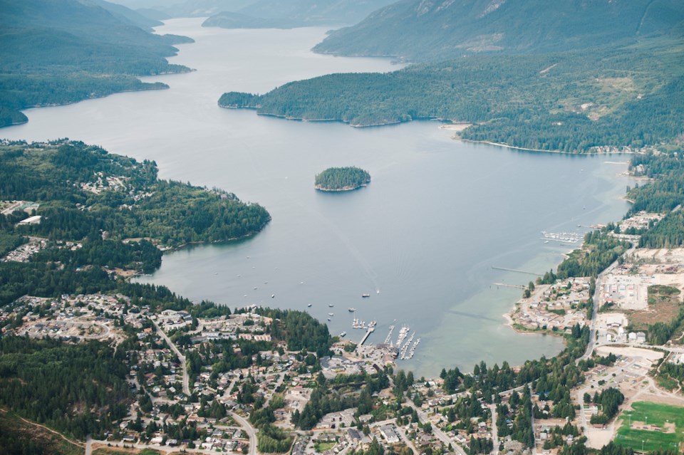 Aerial view of Sechelt looking out toward the inlet in September 2011