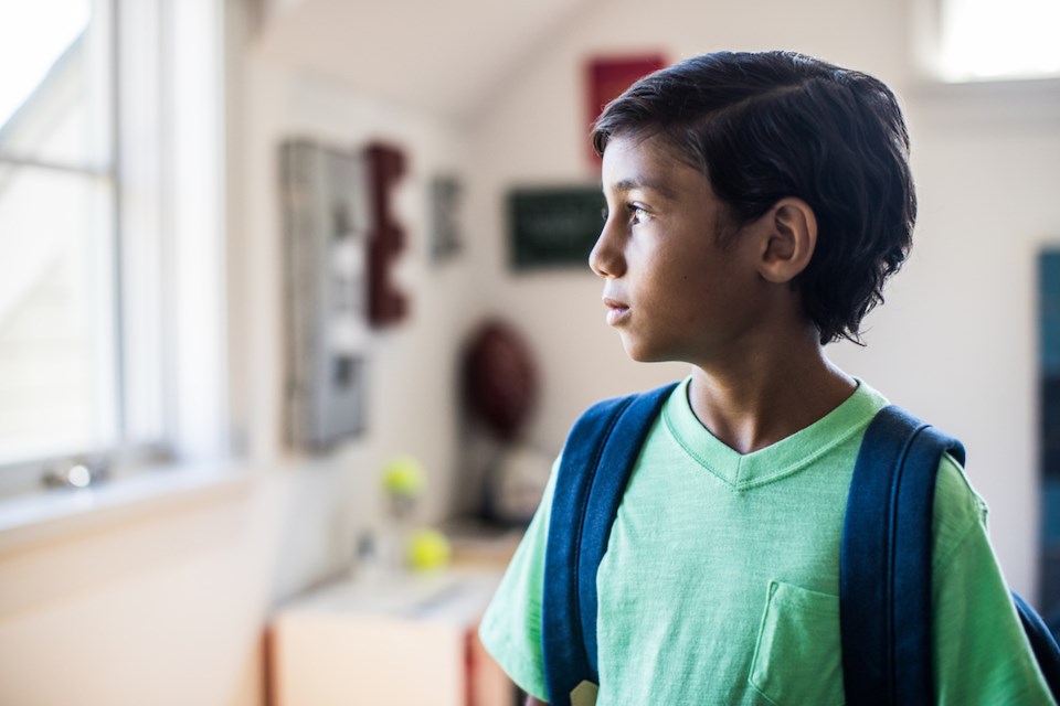 Boy in backpack