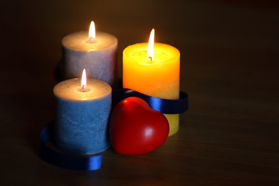 Candles of the colors of the Ukrainian flag