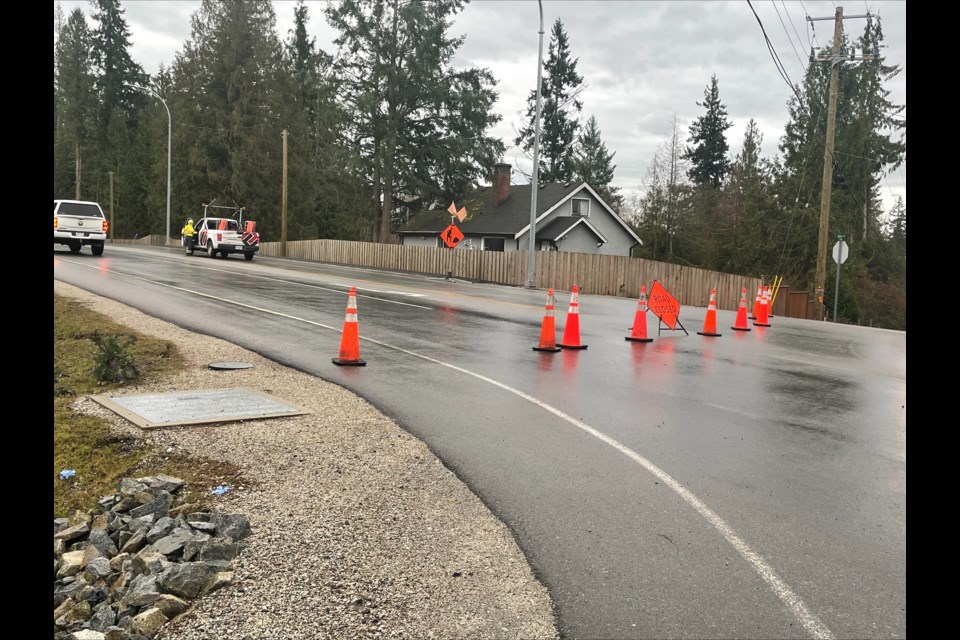 The road closure along Highway 101. Crews are on scene to restore the fallen transmission lines.