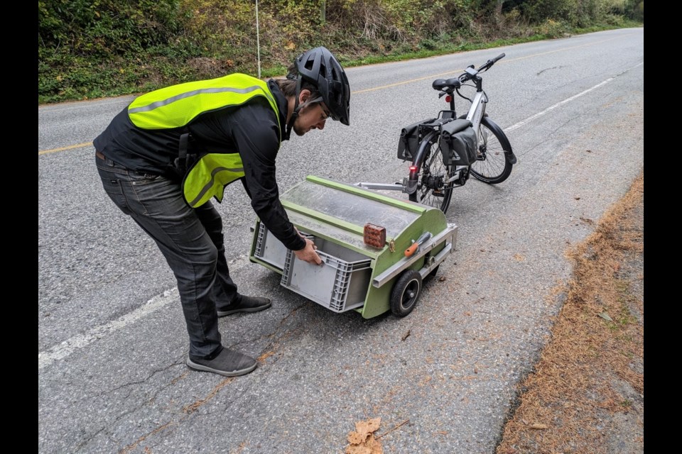 Cedric Eveleigh of TraC has teamed up with a software engineer in California to design a bike lane sweeper that attaches to a bicycle.