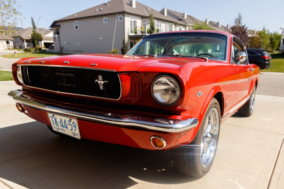 Jim Dziadyk's 1966 Mustang GT Fastback sits in hist driveway on Friday (Sept. 4). (Chelsea Kemp/The Cochrane Eagle)