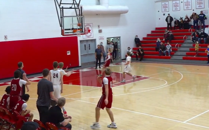 Coaches, players and spectators leapt to their feet seeing Cochrane Cobras Evan Sim come within inches of making a three-point shot with just 0.5 seconds left on the clock in the fifth-place final versus the Foothills Falcons at the Sugar Bowl basketball tournament Dec. 28. The Falcons ultimately beat the Cobras 73-70. (Screenshot)