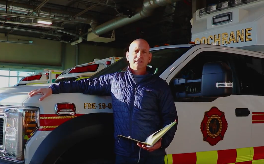 Mayor Jeff Genung speaks in a Facebook video Feb. 16 urging Cochrane and area residents to write local MLA Peter Guthrie and Alberta Minister of Health Jason Copping regarding EMS issues and shortages. (Screenshot)