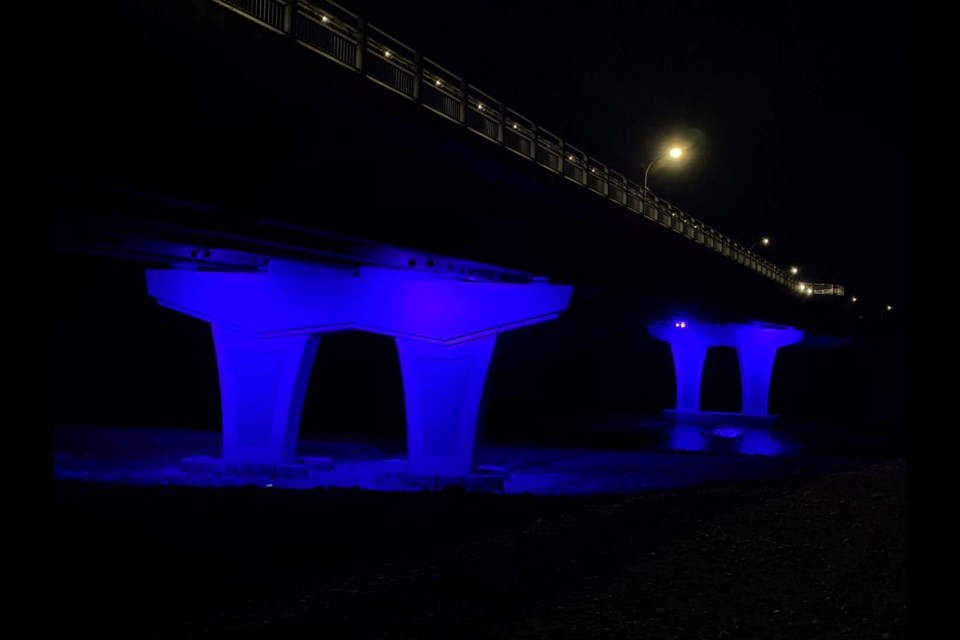 The Town of Cochrane lit the Jack Tennant Memorial Bridge in alternating colours of blue and yellow, representative of the Ukraine flag, in a show of the community's solidarity with the country earlier this year. 