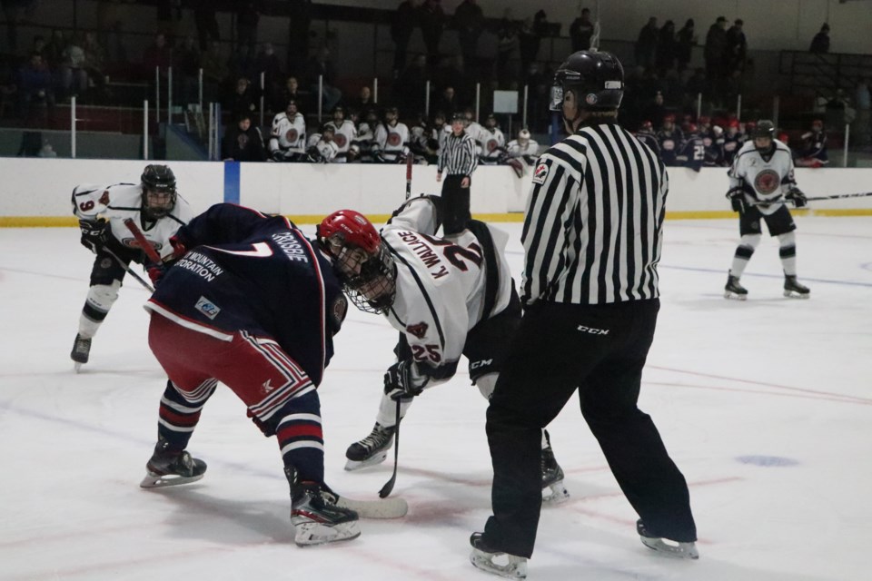 The Cochrane Generals and Red Deer Vipers face off during Game 1 of the HJHL north final at the Cochrane Arena March 3. The Generals clinched the win 5-4. (Jessica Lee/The Cochrane Eagle)