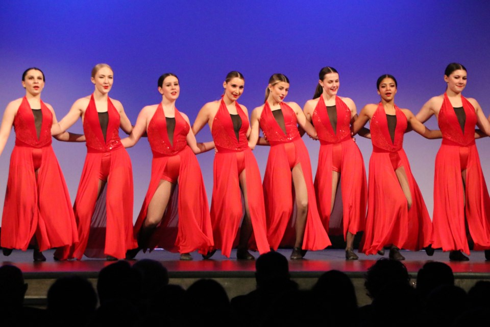 An all-female dance troupe performs a number at the festival finale. (Jessica Lee/The Cochrane Eagle)