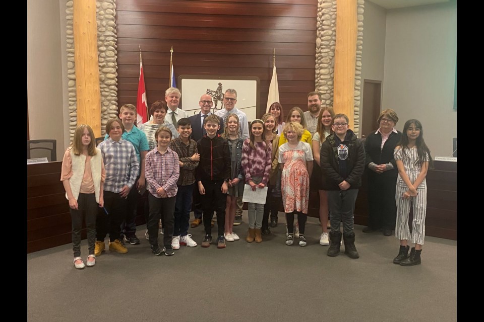 The Grade 6 class of RancheView School gave a presentation to council March 21 about the importance of trees in the community at a committee of the whole meeting. (Town of Cochrane)