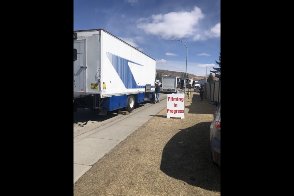 Film crews for Netflix series My Life With the Walker Boys on Glenhill Drive Monday. (Howard May/The Cochrane Eagle)