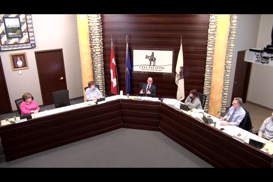 Councillors meet in chambers at the RancheHouse for the April 25 regular council meeting. (Screenshot)