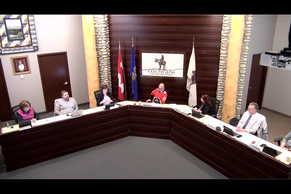Cochrane town council meets in chambers for their regular council meeting May 9. (Screenshot)