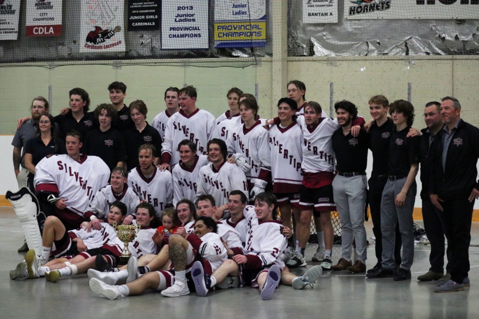 The Rockyview Silvertips won the central division championship over the Calgary Chill in the second round of the Rocky Mountain Lacrosse League Junior B Tier 1 playoffs at the Brentwood Sportsplex in Calgary July 23. (Jessica Lee/Cochrane Eagle)