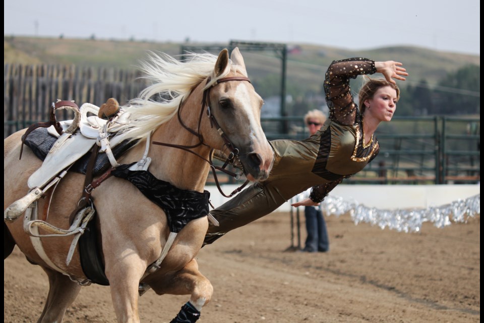The Wheatland Trick Riders put on their first show of the weekend at the Cochrane Fair Saturday, Aug. 20. 