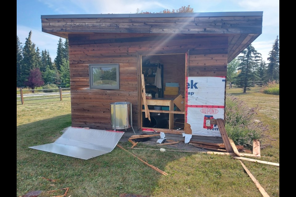 A resident of Green Valley Estates had his shed torn up by a grizzly bear on the weekend