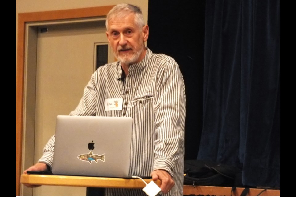 Ecologist Dr. Brad Stelfox speaks in Bragg Creek on May 22.