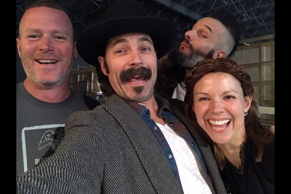 Steve and Leslie with Tim Rozon (Doc Holiday) and Michael Eklund (Bobo) on set of 'Wynonna Earp' TV Series